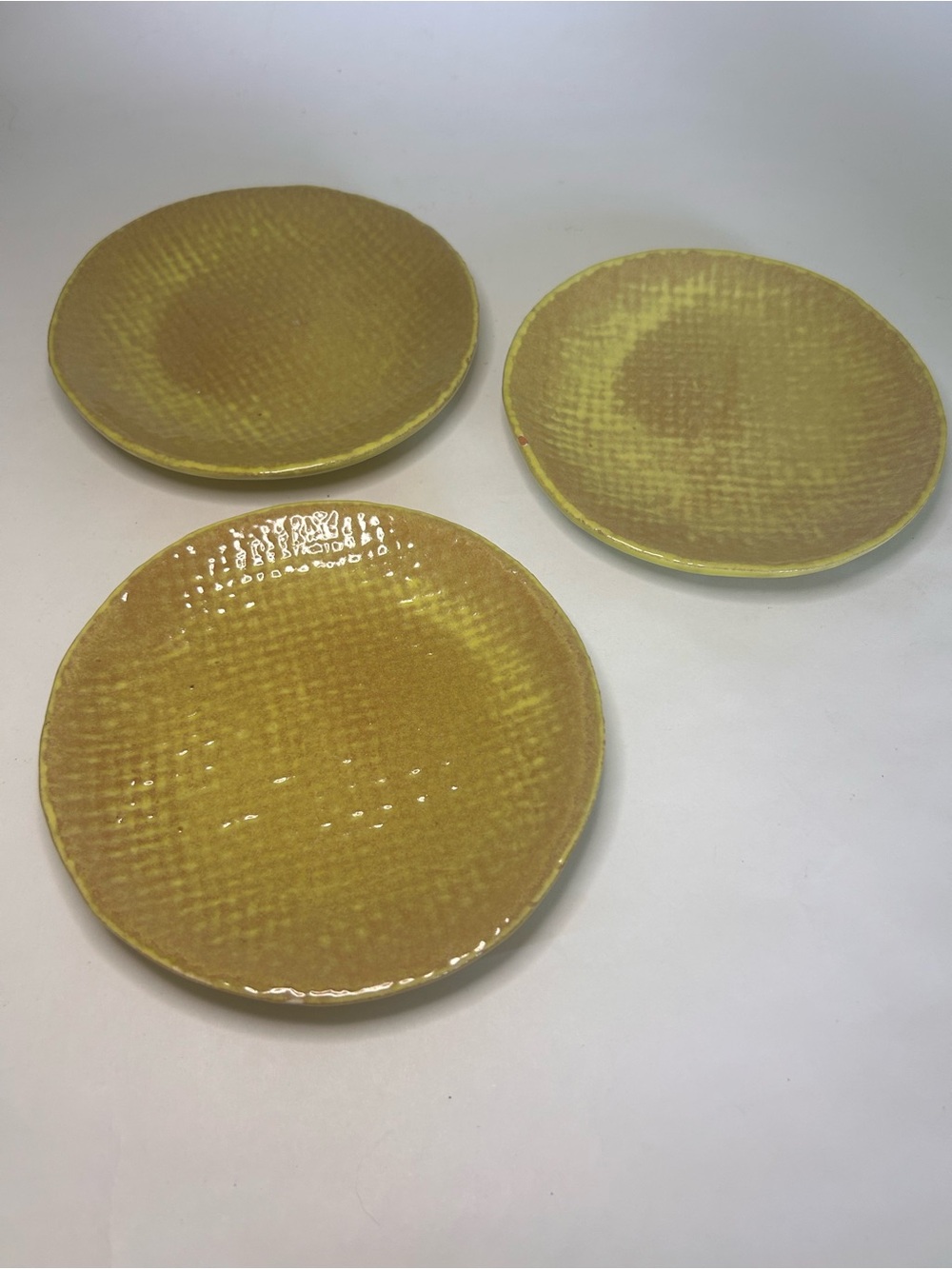 3 Pottery Barn Portugal 5” Olive Green Textured Appetizer Plates  Handcrafted